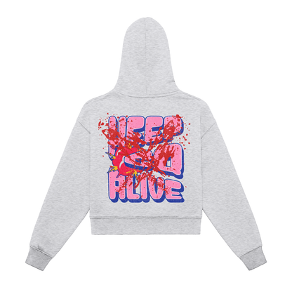 Fleeced Zip-Up Cropped Hoodie